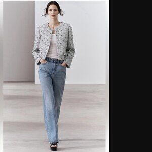 Zara ZW Collection Women Silver Sequin Tweed Short Jacket Size S NWOT 145$